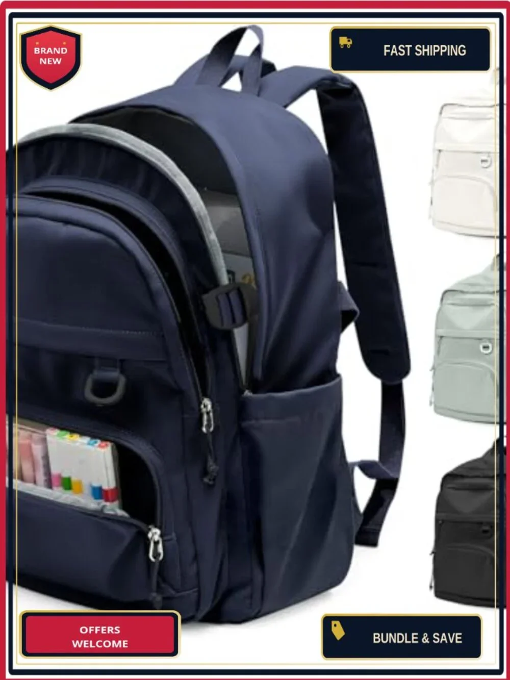 Waterproof Nylon Laptop Backpack for School Travel Daypack